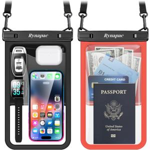 Rynapac [Up to 10" Large Waterproof Phone Pouch - 2 Pack IPX8 Waterproof Phone Case for iPhone 17 16 15 Pro Max Galaxy S26 Ultra, Touchscreen & Underwater Photography, Beach Cruise Travel Essentials