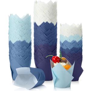 Havawish 500 pcs Tulip Cupcake Liners, Party CupCake Baking Liners Greaseproof Wrappers Muffin Liner Holders for Wedding Birthday Baby Shower Holiday Party Baking Cups (Gradient Blue,Standard Size)