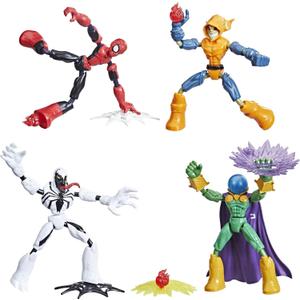 Spider-Man Marvel Bend and Flex Action Figure Toy, and Anti-Venom Vs. Marvel's Mysterio and Hobgoblin, Frustration Free Packaging, Multicolor, 4 Count (Pack of 1) with Accessories
