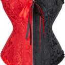 Lace Up Corsets for Women, Sexy Corset Lingerie for Women,Front Zipper Corset Top for Women (Medium, Blackred)