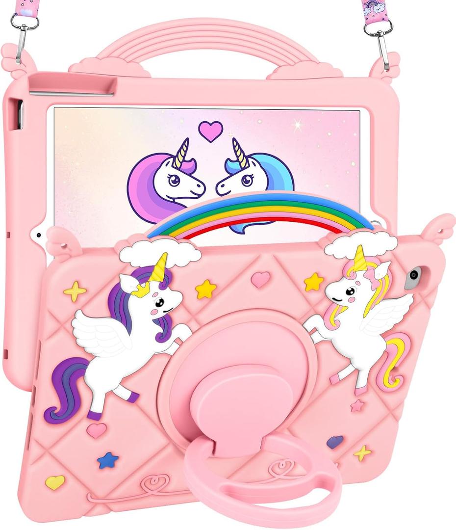 for iPad mini 5th/4th Case 7.9 Inch - Cute Girls Kawaii Cover Girly 3D Cartoon Teen with Rotating Stand & Strap Soft Silicone PK Unicorn Case for iPad mini 4/5 Generation 2019 2015 Funda