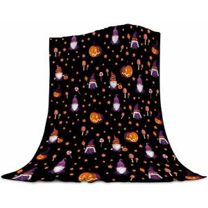 Halloween Blanket Cute Gnome Pumpkin Black Blanket Halloween Lightweight Throw Blanket for Women Kids Soft Cozy Fleece Couch Living Room 40x50 inches