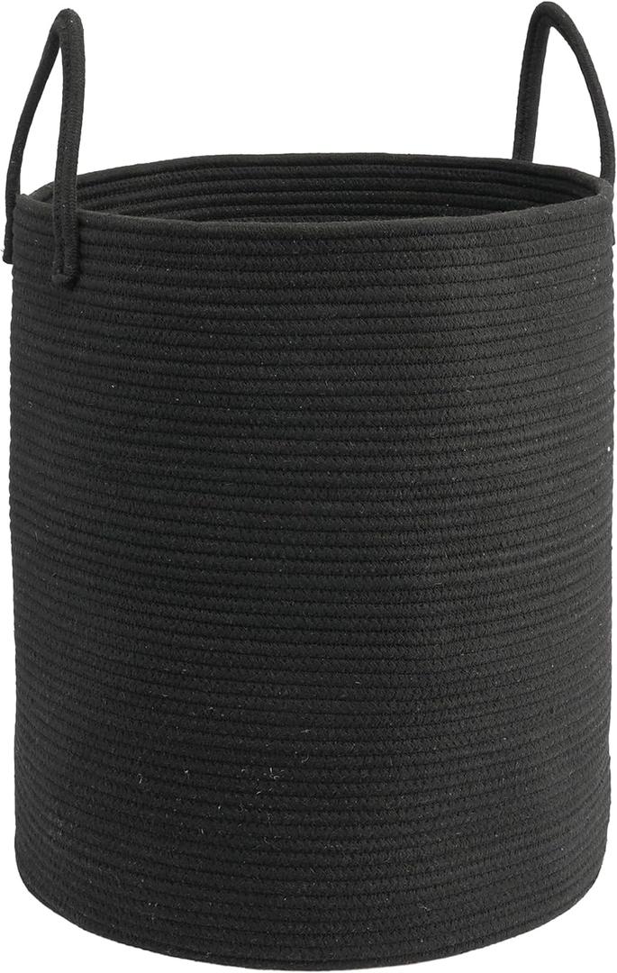 Woven Cotton Rope Laundry basket-15X20 Laundry Hamper-Rope Storage Basket for Dirty Clothes, Toys and Blankets Perfect for Bathroom, Baby nursery and Living Room Storage (black) (regular)