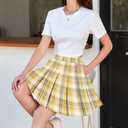 SANGTREE Women Plaid Pleated Skirt School Uniform High Waist Plus Size A Line Skort for Girls with Pockets and Shorts (L)