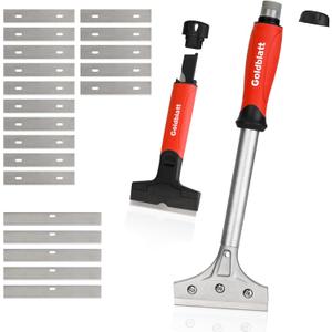 Goldblatt 2 Pieces Glass Scraper Set with 20-piece Blades - 4 Inch Industrial Floor Scraper Tool with Long-Handle, Heavy Duty Razor Holder for Cleaning Caulk, Paint, Glue on Glass, Tiles, Walls