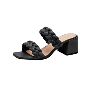 Athlefit Women's Braided Heeled Sandals Strappy Square Open Toe Heels Backless Mules Slip On Block Heels 7.5