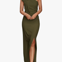 PRETTYGARDEN Women's Summer One Shoulder Long Formal Dresses Sleeveless Ruched Bodycon Wedding Guest Slit Maxi Dress Large