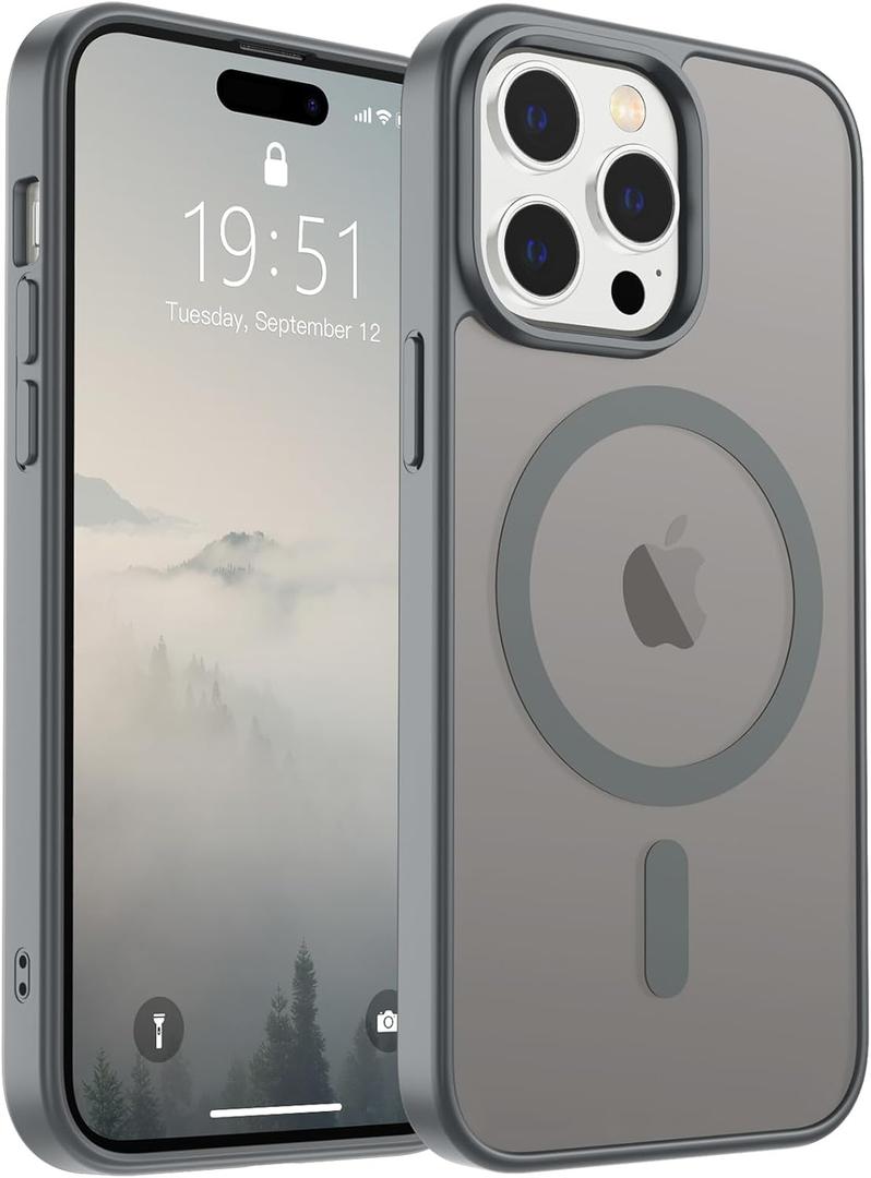 SUPFINE Magnetic for iPhone 14 Pro Max Case (Compatible with MagSafe) (Military Grade Drop Protection) Slim Translucent Matte Shockproof with Anti-Fingerprint Phone Case,Gray