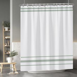 Baocicoo Sage Green Striped Shower Curtain Minimalism Style Shower Curtain Set Black and White Stripes Shower Curtain for Bathroom Waterproof Fabric Bathroom Decorations with Hooks 72x84 Inches (72W x 84H(Extra Height))