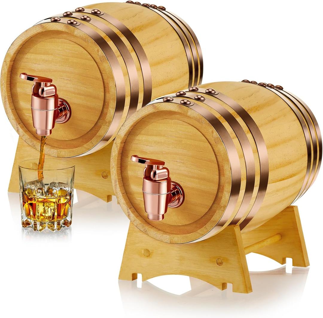 Geetery 2 Pack 2 Liter Oak Barrel with Stand Wooden Whiskey Barrel Vintage Beer Tequila Rum Whiskey Dispenser Wine Making Barrels for Home Table Display Decoration Entertaining (2 Liters) Geetery 2 Pack 2 Liter Oak Barrel with Stand Wooden Whiskey Barrel Vintage Beer Tequila Rum Whiskey Dispenser Wine Making Barrels for Home Table Display Decoration Entertaining (2 Liters)
