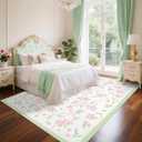 GarveeHome Coquette Pink and Green Rugs for Bedroom Girls, 8x10 Area Rugs for Living Room with Soft Low Pile, Non Slip Floral Bow Washable Rug 8x10 for Nursery Kids Dorm Dining Room Playroom