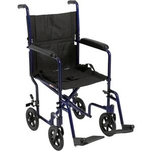 Drive Medical ATC19-BL Lightweight Aluminium Transport Wheelchair with Swing-Away Footrest, Blue