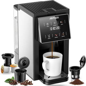 AIRMSEN Grind & Brew Coffee Maker with Grinder  Single Serve Machine Compatible with KCup Pods & Ground, 1000W Fast 614oz Brewer, Descaling Alert, Touchscreen & 50oz Removable Tank
