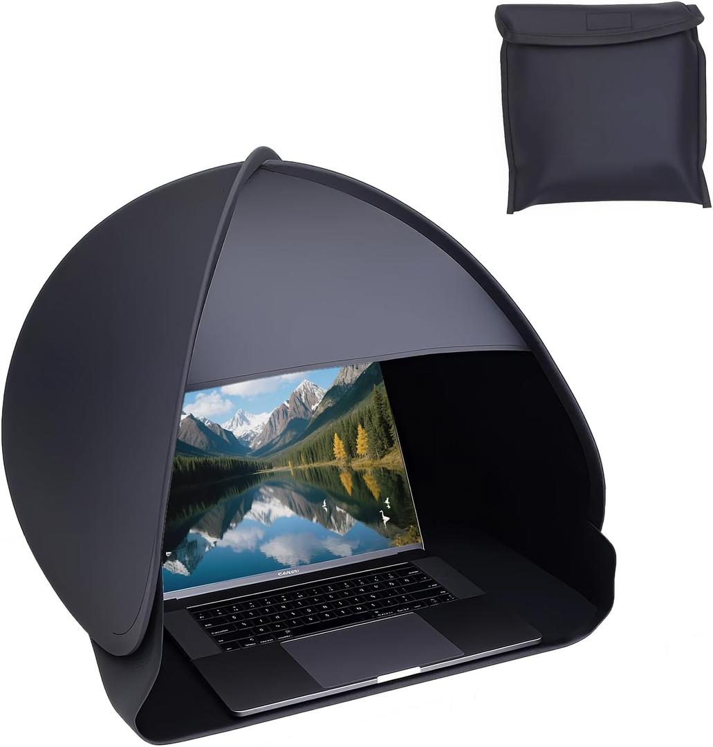 Portable Sun Shade for Working Outside - Up to 18" UV Shield & Sun Tent | Foldable Outdoor Computer Cover with Glare Reduction | Fits Most Laptops (Black)