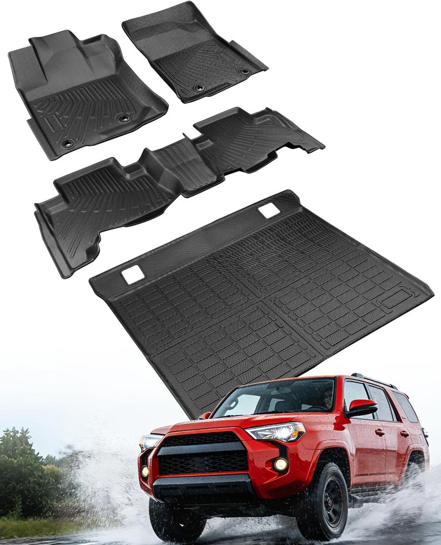 for Toyota 4 Runner All Weather Floor Mats 2013-2024 (Only for 5 Seats), Full Set Heavy Duty TPE Cargo Liners & Trunk Mats for Lexus GX 460 2014-2024 Car Interior 4 Runner Accessories 4 Pcs