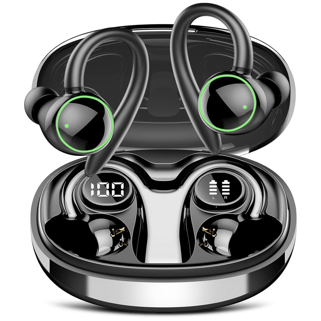 Wireless Earbuds, Bluetooth 5.4 Headphones Sport, Over Ear Buds With ENC Noise Cancelling Mic, 48H, Wireless Earphone With Earhooks, Stereo Deep Bass, IP7 Waterproof Headset for Workout, Black