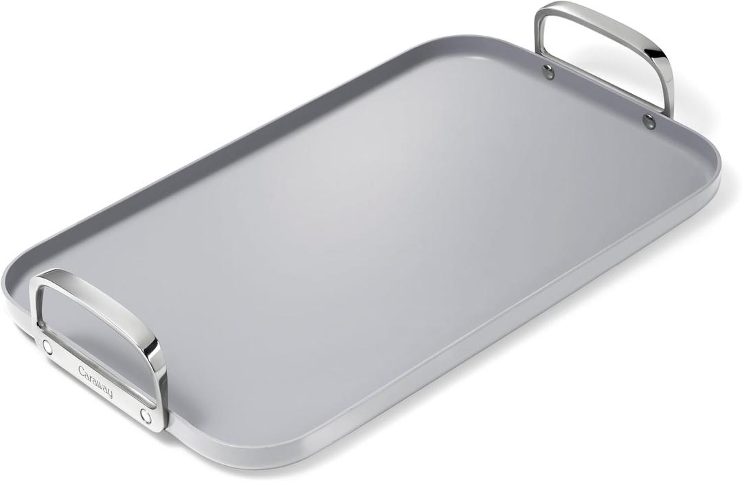 Caraway Double Burner Griddle - 19x12” Griddle Pan - Non-Stick Ceramic Coated - Non Toxic, PTFE & PFOA Free - Oven Safe & Compatible with All Stovetops - Gray