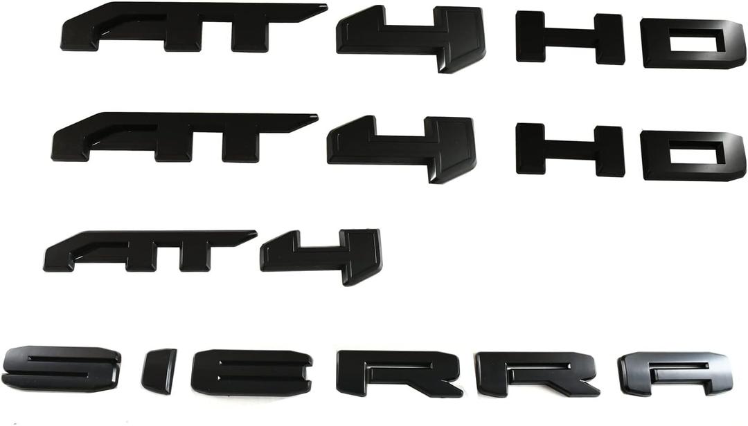 6Pcs Kits Sierra AT4 HD Overlay Emblems Door Rear Badge Compatible with 2019-2022 Sierra 1500 2500HD 3500HD (Matte Black)