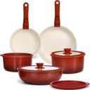 GIPP 11PCS Ceramic Pots and Pans Set Non Stick, Nonstick Cookware Set Detachable Handle, Red Black Gradien Pots and Pans Induction Kitchen Cooking Sets, RV Cookware Sets for All Stoves