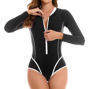 SiySiy Long Sleeve Bathing Suit for Women Tummy Control Women's One Piece Swimsuits Rash Guard Surfing Swimwear UPF 50+ size XL