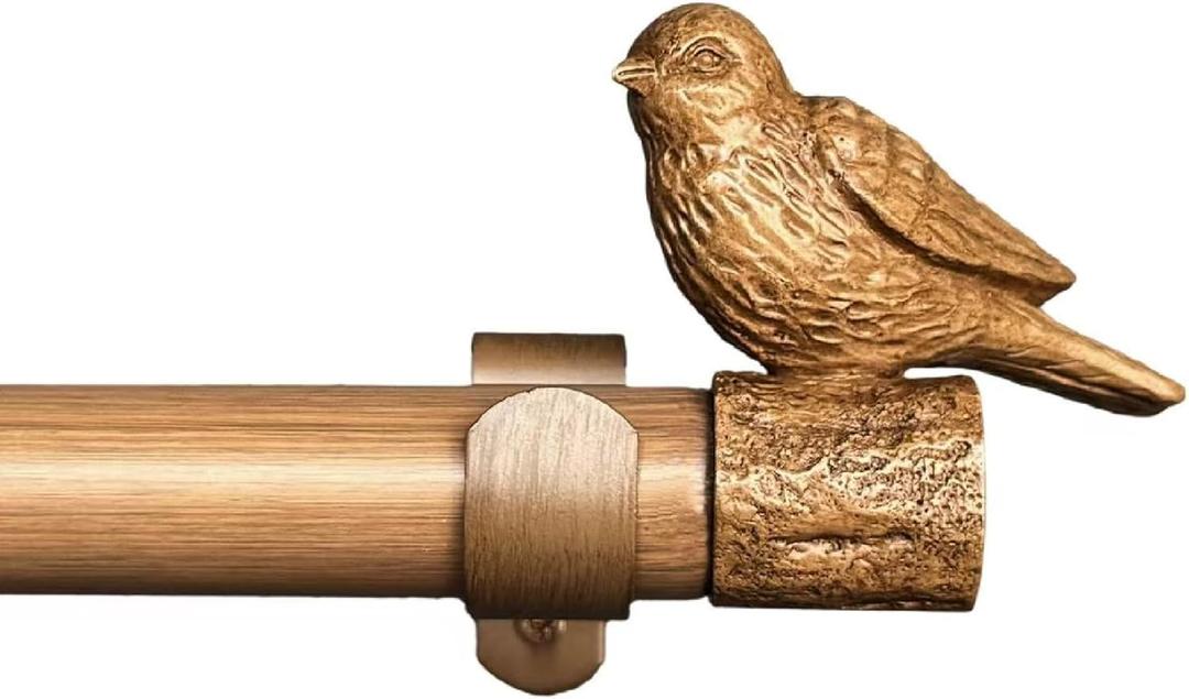 Adjustable 36-72 Inch Faux Wood Curtain Rods for Windows, 1-1/8" Heavy DutyCurtain Rod with Flying Bird Finials, Single Decorative Window Drapery Rod for Patio Door