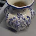 Blue and White Ceramic vase, Chinoiserie Floral Scroll Design with Wavy Blue Rim, Hand Painted Mantel Decor, Porcelain, Home Decor (Small, Mantangchun