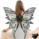 YKW Fairy Wings for Adult Women,31.5"x29" Butterfly Cosplay Wings with Lace Gloves,Organza Costume Wings for Halloween Party (Black)