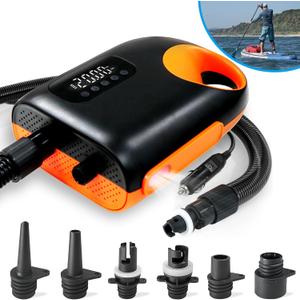 20PSI Paddle Board Pump-Portable Electric SUP Air Pump, Dual Stage Inflation & Deflation SUP Pump, 110W Paddleboard Pump with Auto-Off Function & 12V DC Car Connector for Paddle Board, Kayaks (orange)