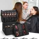 Relavel Extra Large Cosmetic Case, Travel Makeup Bag with 4 Clear Pouches & Lipstick Plate, Portable Cosmetic Case Storage Organizer Box for Makeup Artists with Shoulder Strap & Adjustable Dividers