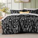 Bedsure Duvet Cover King Size - Reversible Black King Duvet Cover Set with Zipper Closure, 3 Pieces Floral Patterned Bedding Set with 8 Corner Ties and 2 Pillow Shams