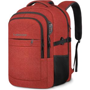 Lapsouno Large Backpack, Travel Laptop Backpack, Carry on Backpack, Sturdy 17 Inch TSA Friendly with USB Port, Water Resistant College School Bag Gifts for Men Women, Wine Red