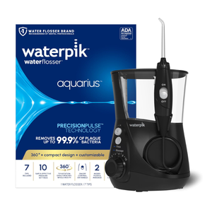 Waterpik Aquarius Water Flosser For Teeth Cleaning, Gums, Braces, Dental Care, Electric Power With 10 Settings, 7 Tips For Multiple Users And Needs, ADA Accepted, Black WP662