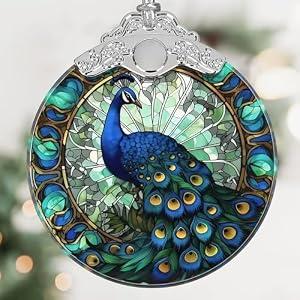 Peacock Christmas Ornament - Stained Glass Hanging Tree Decoration, Holiday Home Decor, Gift Exchange Idea - Feather Design