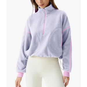 QINSEN Women's Half Zip Fleece Short Pullover Sweatshirt Winter Long Sleeve Cozy Sherpa Sweater Top, Small