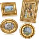 Geetery 4 Pcs Vintage Frames Set, Mini Antique Picture Frame Small Luxury Ornate Oval Circle Rectangle Wall Hanging for Gallery Wall Photo Display Tabletop Home Decor (Gold)