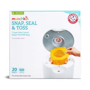Munchkin Arm & Hammer Diaper Pail Snap, Seal & Toss Refill Bags, Holds up to 600 Newborn Diapers, 20 Pack