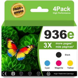936e 936xl Ink Combo Pack Compatible for HP936 XL 936 e Ink Cartridges for OfficeJet Pro 9110b 9120e 9125e 9128e 9130b 9135e; Wide Format 9730e; OfficeJet 9122e Printers (936XL BK+C+M+Y 4-Pack)
