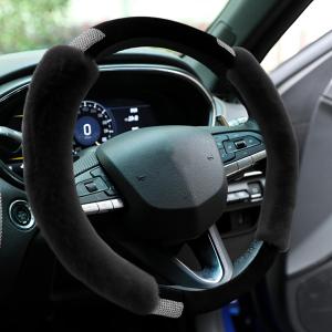 DEAELF Bling Rhinestone Fluffy Car Steering Wheel Cover, 15 Inch Soft Elastic Auto Steering Wheels Protector Decoration, Warm Comfortable Car Interior Accessories for Women Girls (Black)