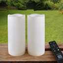 Pack of 2 Outdoor LED Pillar Candles 3x7 White with Timer and Remote - IP65 Waterproof Battery Operated LED Pillar Candles - Flickering Flameless Candle Unscented for Outside
