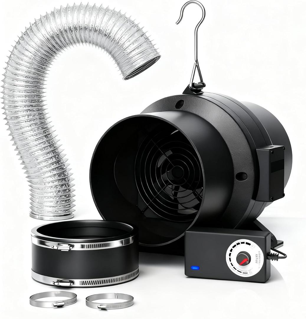 MELONFARM Air Filtration Kit, 6" 260 CFM Inline Duct Fan with E12 Speed Controller, 6.6 Ft Ducting & Rubber Coupler, Ventilation Exhaust Fan for Cooling Booster, Grow Tents, Hydroponics