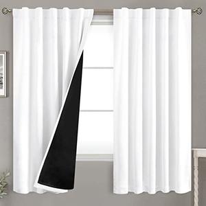 BGment Pure White 100% Blackout Curtains 63 Inches Long with Thermal Insulated Liner, Rod Pocket and Back Tab Double Layer Full Room Darkening Window Curtain for Bedroom, 2 Panels, Each 42 x 63 Inch