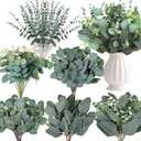 WONICE 120 Pcs 6 Kinds Mixed Eucalyptus Leaves Stems Bulk Artificial Silver Dollar Leaves Picks Dried Eucalyptus Bundle Faux Spray for Wedding Vase Bouquet Decor (Eucalyptus Leaves Stems-120)