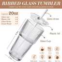 Iced Coffee Cups with Lids: Coffee Bar Accessories - Ribbed Glass Tumbler with Straw and Lid 4Pcs - 20oz Leak Proof Tumbler - Reusable Glass Cups and Tumblers with Lid and Straws for To Go Iced Coffee