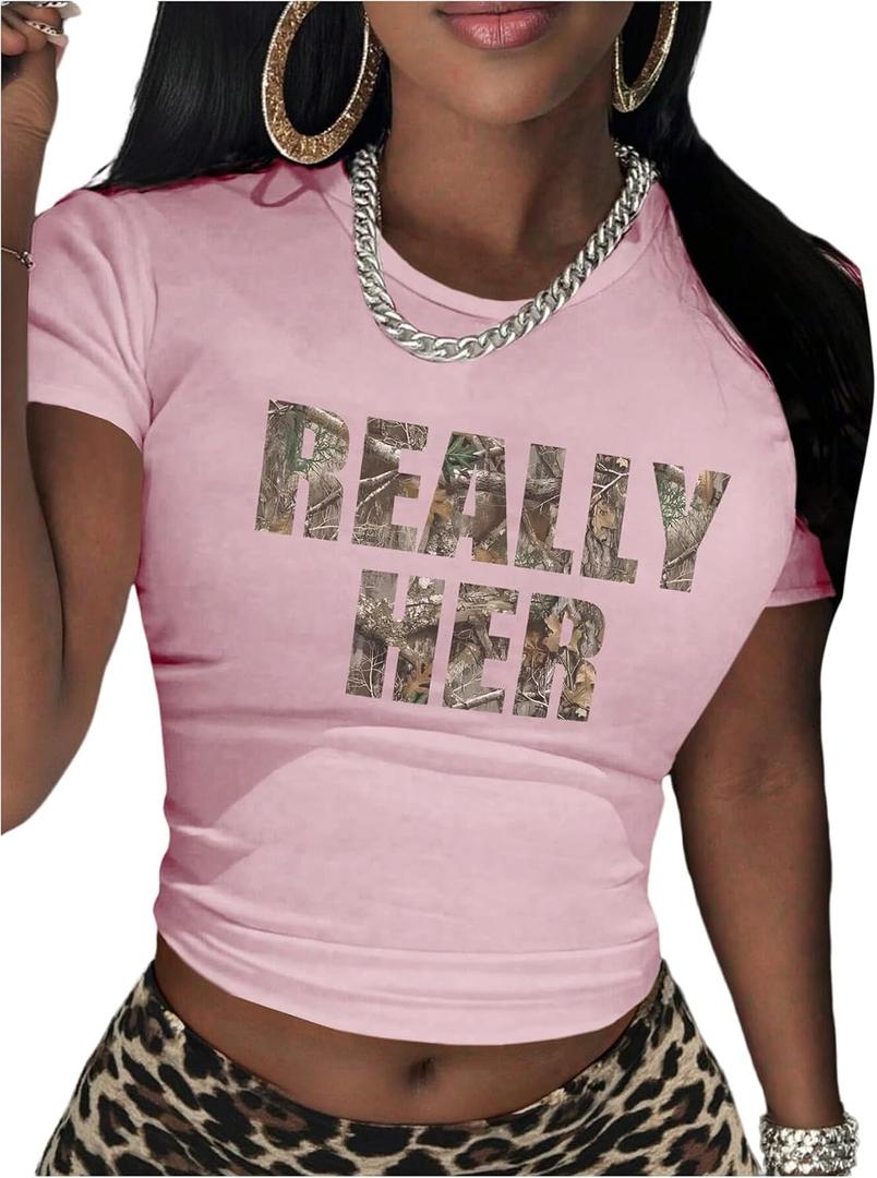 Verdusa Women's Y2K Baby Tees for Women Graphic Crop Tops 90s T-Shirt Vintage Outfit Pink Medium (Pink, M)