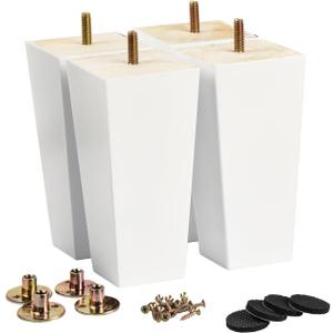 La Vane 6 inch Solid Wood Furniture Legs Set of 4  Square Pyramid White Replacement Feet for Couch, Sofa, DIY Repair & Restoration with Pre-Drilled 5/16'' Bolt & Hardware, Mid-Century Modern Style
