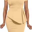 Women Fashion Peplum Bodycon Short Sleeve Bow Club Ruffle Pencil Party Dress XL