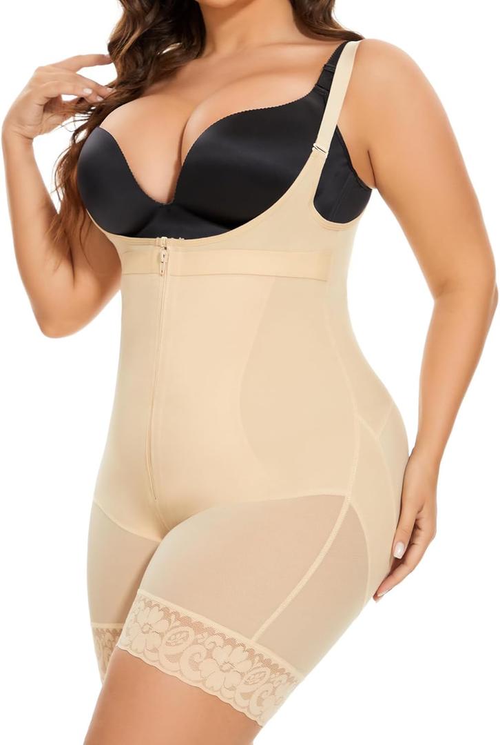 Women's Plus Size Full Body Shaper Open-Bust Slimmer Seamless Tummy Control Shapewear Bodysuit (Beige, XXL)