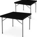 2 Packs Vinyl Card Tablecloth with Flannel Backing 34x34 inch - Waterproof Plastic Picnic Table Cover for Square Folding Table Cloth with Elastic Corners, Black