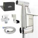 Handheld Toilet Bidet Sprayer  Adjustable Water Pressure, with Hose, Feminine & Pet Wash Kit, Bathroom Hygiene Attachment for Cloth Diaper Cleaning (Quick Install, Stainless Steel) (1 Pack)