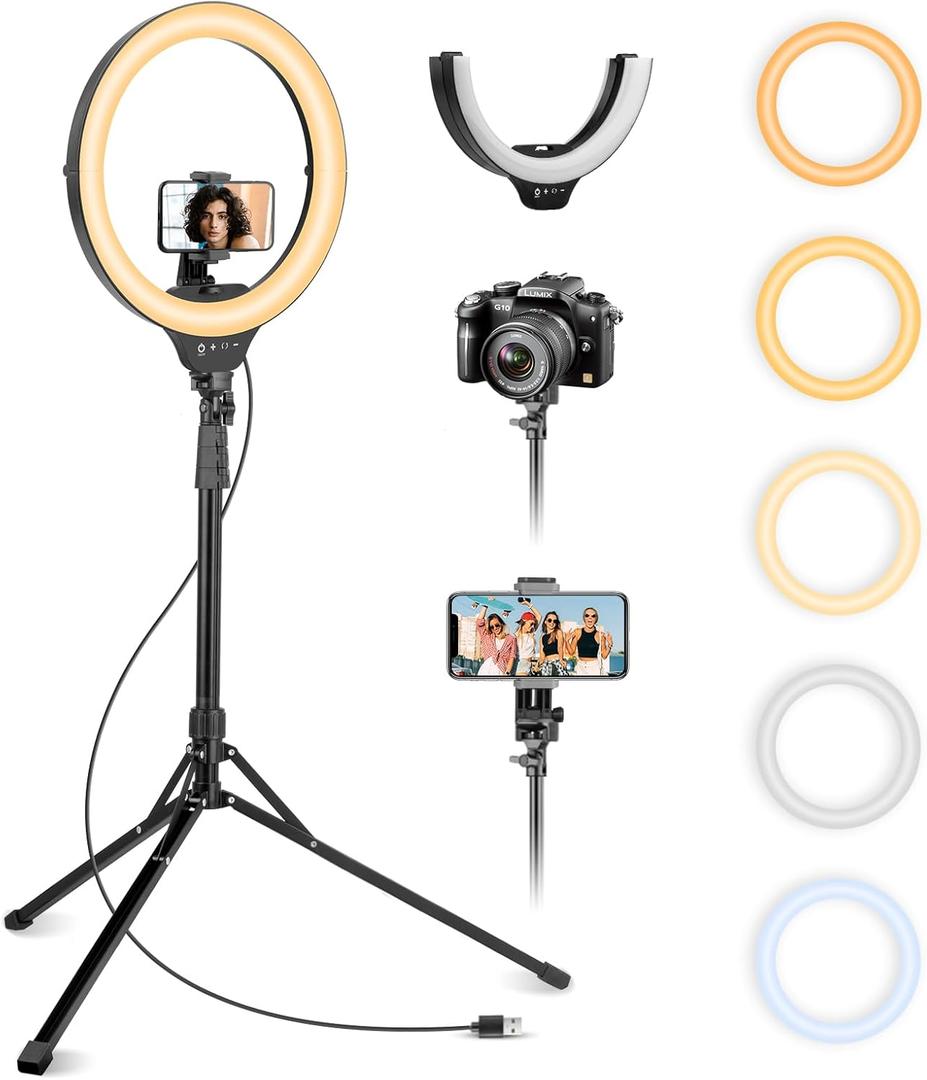 Aureday 14'' Selfie Ring Light with 62'' Tripod Stand and Phone Holder, Dimmable LED Phone Ringlight for Makeup/Video Recording/Photography, Circle Lighting for All Cell Phones&Lightweight Cameras (BLACK)